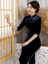 Embroidered Velvet Improved Long Cheongsams